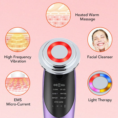 7 in 1 Face Lift Device Microcurrent Skin Rejuvenation LED Facial Massager Light Therapy Anti Aging Wrinkle Beauty Apparatus